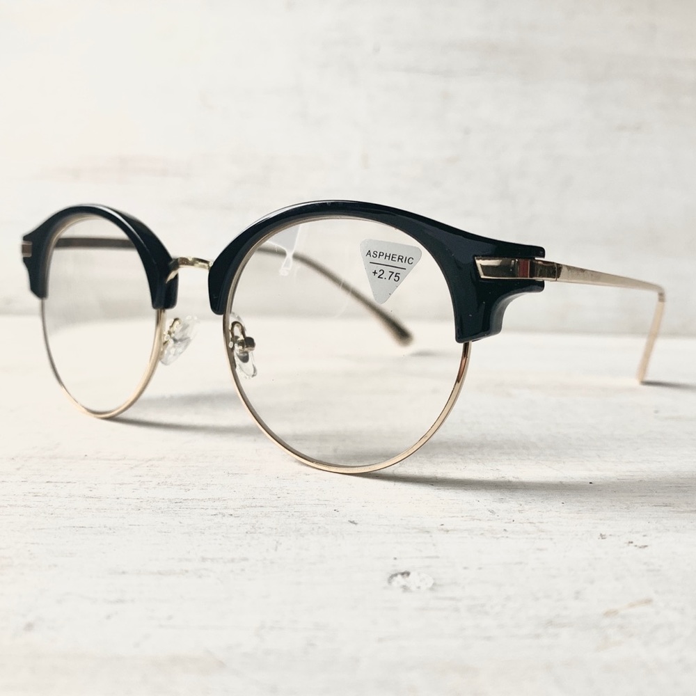 Gigantic +2.00 Wide Fit Reading Glasses Round Browline Metal Big Head - Picture 1 of 10